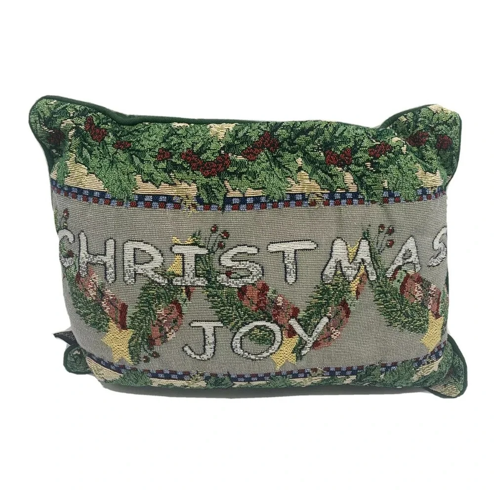 Vintage Christmas Throw Pillow Needle point Joy Red Green